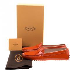 Pre Owned Tod's Orange Patent Leather Penny Loafers Size 40