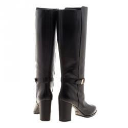 Pre Owned Tod's Black Leather Block Heel Buckle Tall Boots Size 40