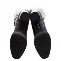 Pre Owned Tod's Black Leather Block Heel Buckle Tall Boots Size 40