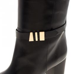 Pre Owned Tod's Black Leather Block Heel Buckle Tall Boots Size 40