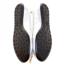 Pre Owned Tod's Metallic Silver Leather Studded Ballet Flats Size 39.5
