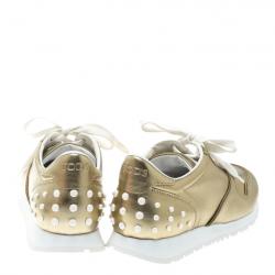 Pre Owned Tod's Metallic Gold Leather Allaciata Studded Sneakers Size 39