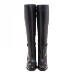 مملوكة مسبقًا بوت تودز جلد أسود بنعل مربع وإبزيم طويل مقاس 36.5