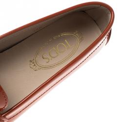 Pre Owned Tod's Orange Patent Leather Horsebit Loafers Size 38.5