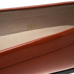 Pre Owned Tod's Orange Patent Leather Horsebit Loafers Size 38.5