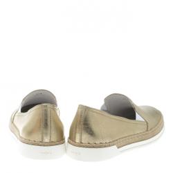 Pre Owned Tod's Metallic Gold Leather Pantofola Espadrille Slip On Sneakers Size 37.5