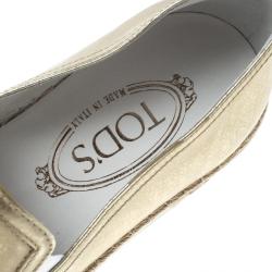 Pre Owned Tod's Metallic Gold Leather Pantofola Espadrille Slip On Sneakers Size 37.5