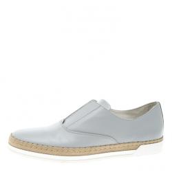 Pre Owned Tod's Grey Leather Francesina Espadrille Slip On Sneakers Size 37