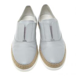 Pre Owned Tod's Grey Leather Francesina Espadrille Slip On Sneakers Size 37