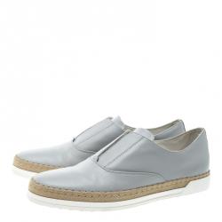 Pre Owned Tod's Grey Leather Francesina Espadrille Slip On Sneakers Size 37
