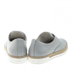 Pre Owned Tod's Grey Leather Francesina Espadrille Slip On Sneakers Size 37