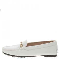 Pre Owned Tod's White Patent Leather Horsebit Loafers Size 40