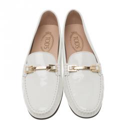 Pre Owned Tod's White Patent Leather Horsebit Loafers Size 40