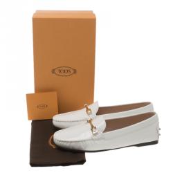 Pre Owned Tod's White Patent Leather Horsebit Loafers Size 40