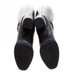 Pre Owned Tod's Black Leather Block Heel Buckle Tall Boots Size 37.5