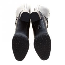 مملوكة مسبقًا حذاء بوت تودز طويل إبزيم كعب عريض جلد أسود مقاس 39.5