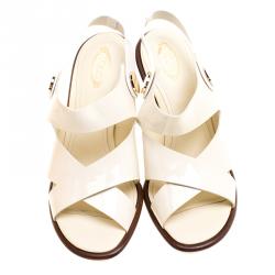 Pre Owned صندل تودز فتحة كعب سيور متعاكسة جلد كريمي مقاس 39.5