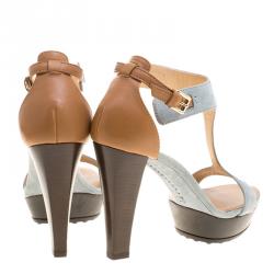 Pre Owned Tod's Two Tone Suede and Leather Open Toe T Strap Platform Sandals Size 38.5