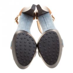 Pre Owned Tod's Two Tone Suede and Leather Open Toe T Strap Platform Sandals Size 38.5