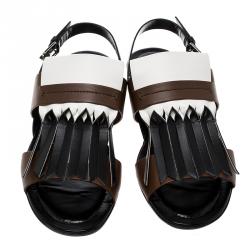 Pre Owned Tod's Tricolor Leather Fringe Flat Sandals Size 38