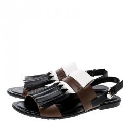 Pre Owned Tod's Tricolor Leather Fringe Flat Sandals Size 38