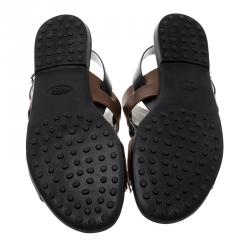 Pre Owned Tod's Tricolor Leather Fringe Flat Sandals Size 38