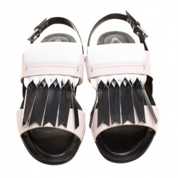 Pre Owned Tod's Tricolor Leather Fringe Detail Flat Sandals Size 39