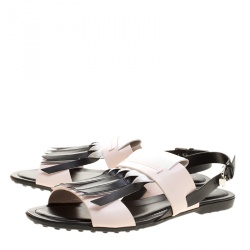 Pre Owned Tod's Tricolor Leather Fringe Detail Flat Sandals Size 39