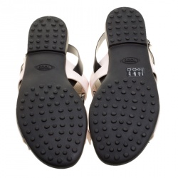 Pre Owned Tod's Tricolor Leather Fringe Detail Flat Sandals Size 39