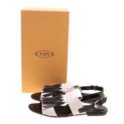 Pre Owned Tod's Tricolor Leather Fringe Detail Flat Sandals Size 39