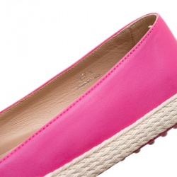 Pre Owned Tod's Pink Leather And Suede Ribbon Espadrille Loafers Size 37.5