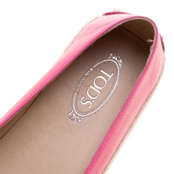 Pre Owned Tod's Pink Leather And Suede Ribbon Espadrille Loafers Size 37.5