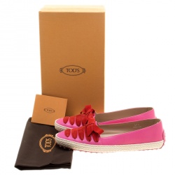 Pre Owned Tod's Pink Leather And Suede Ribbon Espadrille Loafers Size 37.5
