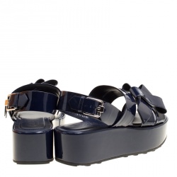 Pre Owned Tod's Navy Blue Patent Leather Slingback Platform Sandals Size 38