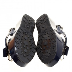 Pre Owned Tod's Navy Blue Patent Leather Slingback Platform Sandals Size 38
