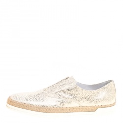 Pre Owned Tod's Cream Textured Leather Francesina Espadrille Slip On Sneakers Size 39.5