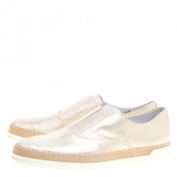 Pre Owned Tod's Cream Textured Leather Francesina Espadrille Slip On Sneakers Size 39.5
