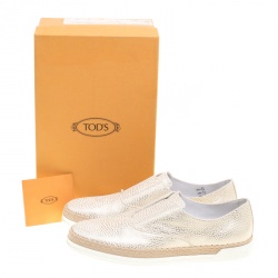 Pre Owned Tod's Cream Textured Leather Francesina Espadrille Slip On Sneakers Size 39.5