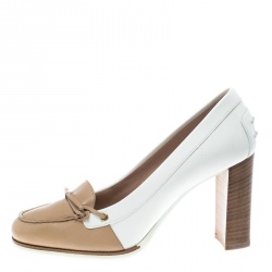 Pre Owned حذاء كعب عالي تودز لوفرز فيونكة جلد لونين مقاس 39.5