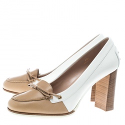 Pre Owned حذاء كعب عالي تودز لوفرز فيونكة جلد لونين مقاس 39.5