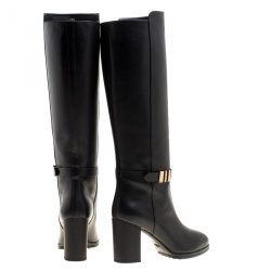 مملوكة مسبقًا حذاء بوت تودز طويل إبزيم كعب عريض جلد أسود مقاس 39.5