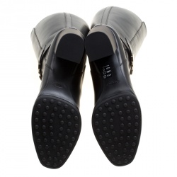 مملوكة مسبقًا حذاء بوت تودز طويل إبزيم كعب عريض جلد أسود مقاس 39.5