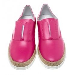 Pre Owned Tod's Fuchsia Pink Leather Francesina Espadrille Slip On Sneakers Size 37.5