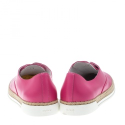 Pre Owned Tod's Fuchsia Pink Leather Francesina Espadrille Slip On Sneakers Size 37.5