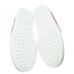 Pre Owned Tod's Fuchsia Pink Leather Francesina Espadrille Slip On Sneakers Size 37.5