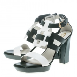 Pre Owned Tod's Green and White Leather Cutout Platform Sandals Size 39.5