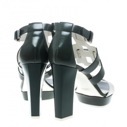 Pre Owned Tod's Green and White Leather Cutout Platform Sandals Size 39.5