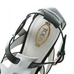 Pre Owned Tod's Green and White Leather Cutout Platform Sandals Size 39.5