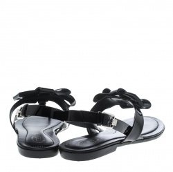 مملوكة مسبقًا Tod's Black Patent Leather Bow Detail Flat Thong Sandals Size 41