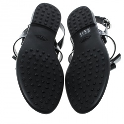 مملوكة مسبقًا Tod's Black Patent Leather Bow Detail Flat Thong Sandals Size 41